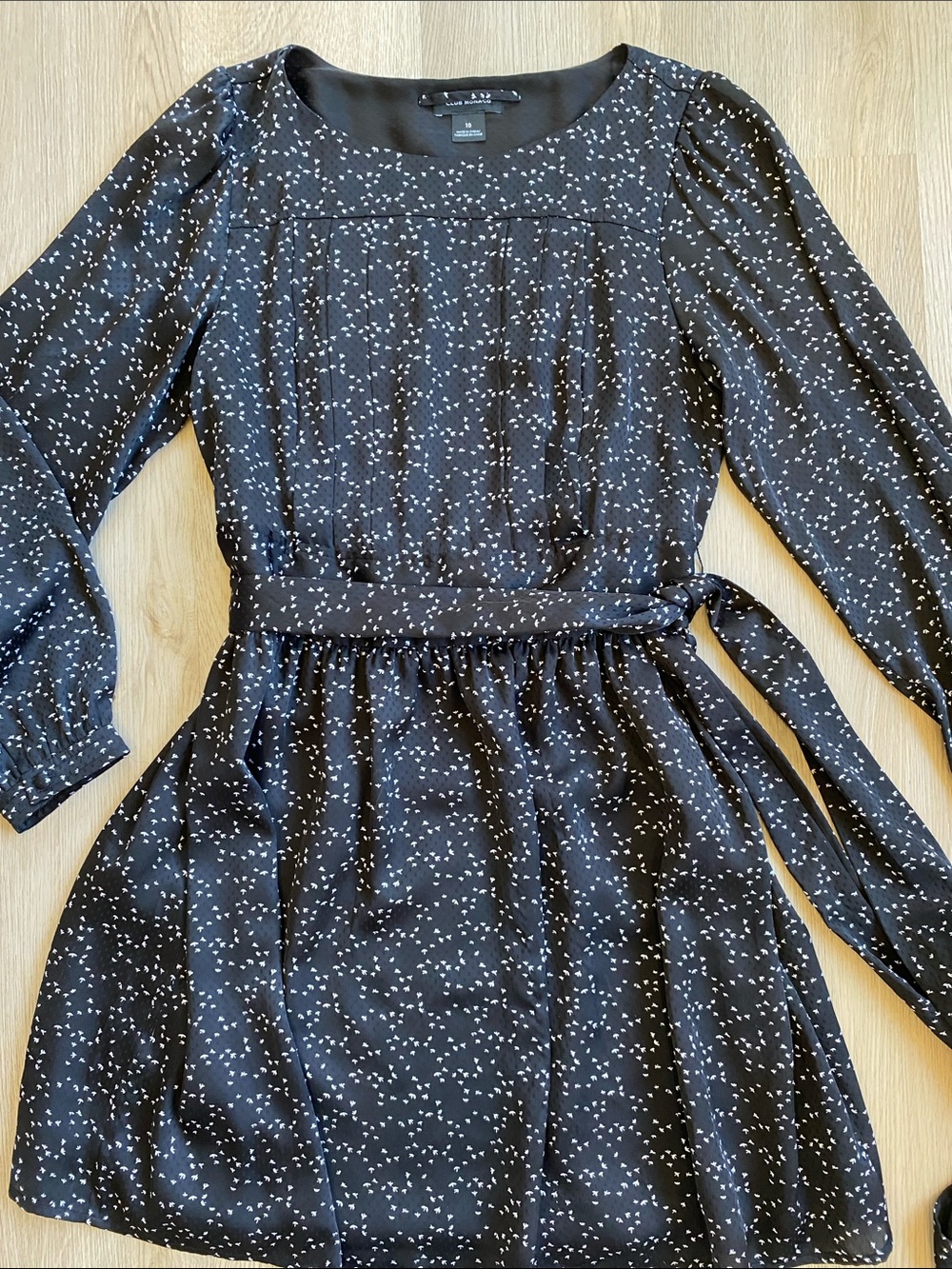 Club Monaco Black White Printed Long Sleeve Belted Fit & Flare Mini Dress 10 - Picture 3 of 9